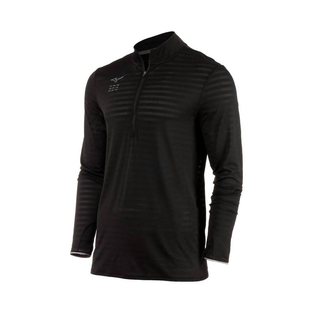 NEW MIZUNO men's alpha eco running half zip top in black